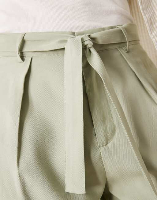 ASOS DESIGN oversized tapered dress pants with belt detail in green