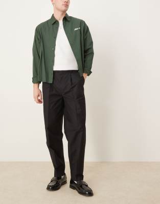 Asos Design Oversized Tapered Dress Pants With Double Pleats In Black Peach Texture