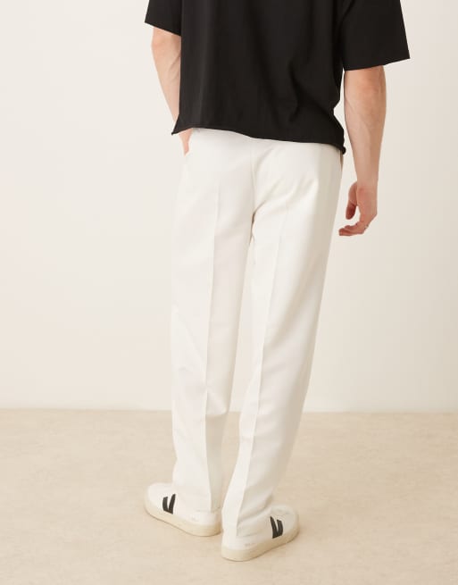 ASOS DESIGN – Elegante, schmal zulaufende Oversize-Hose in Weiß mit Bundfalten