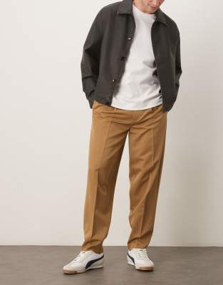 Asos Design Oversized Tapered Dress Pants With Front Pleats In Neutral