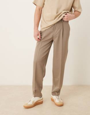 ASOS DESIGN oversized tapered dress pants with front pleats in dark stone