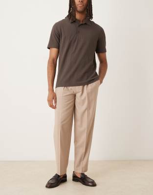 Asos Design Oversized Tapered Dress Pants With Front Pleats In Neutral