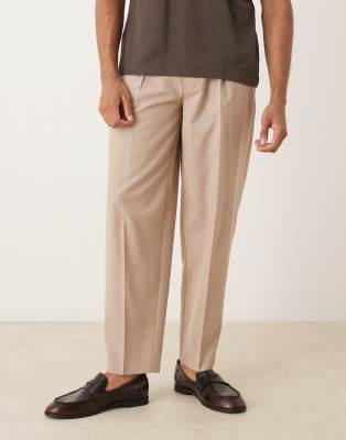 Asos Design Oversized Tapered Dress Pants With Front Pleats In Neutral