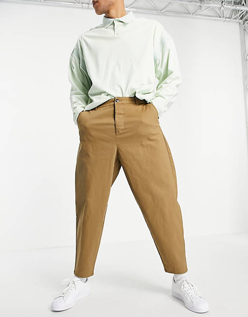 Trousers & Chinos oversized tapered fit chinos in brown 