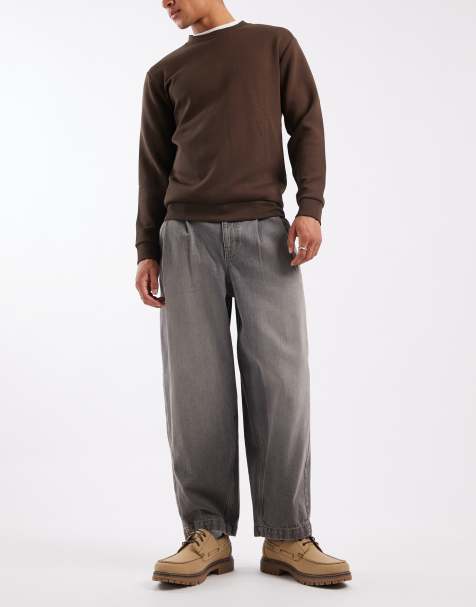 ASOS DESIGN oversized tapered fit jeans in washed gray - view 1