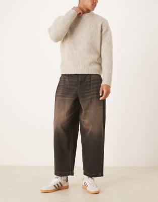 Asos Design Oversized Tapered-fit Jeans With Brown Tint In Neutral