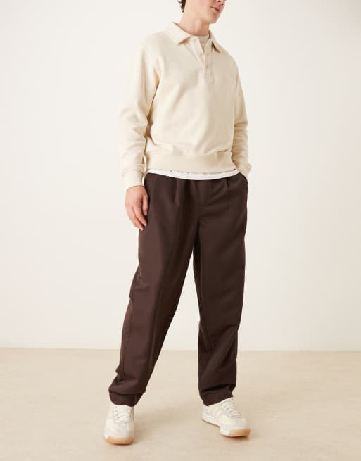 ASOS DESIGN oversized tapered fit pants with pleat detail in brown, 2 of 5