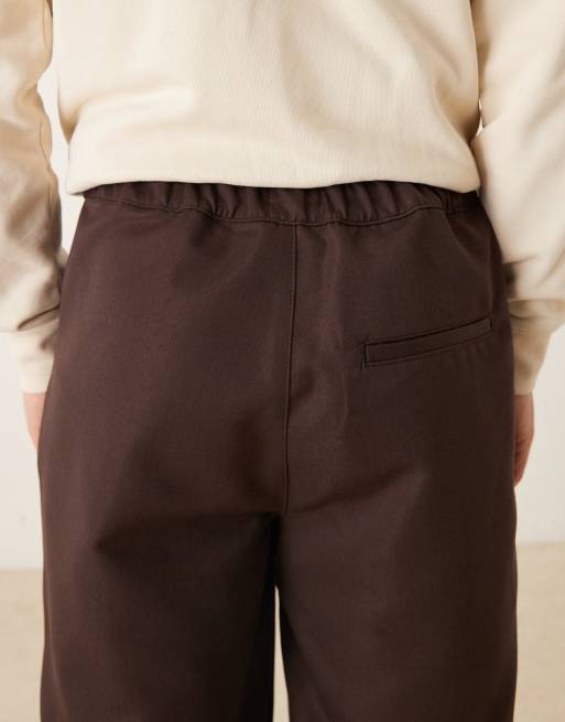 ASOS DESIGN oversized tapered fit pants with pleat detail in brown, 5 of 5