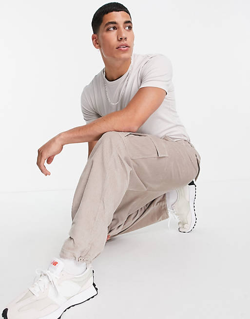 Trousers & Chinos oversized tapered fit trousers with cargo pockets in cord 