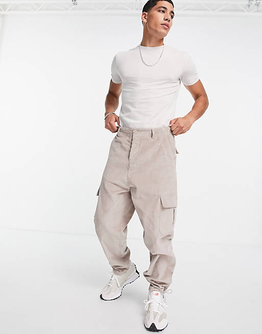 Trousers & Chinos oversized tapered fit trousers with cargo pockets in cord 