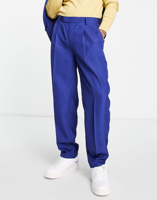 ASOS DESIGN - Oversized, tapered habitbukser i elektrisk blå