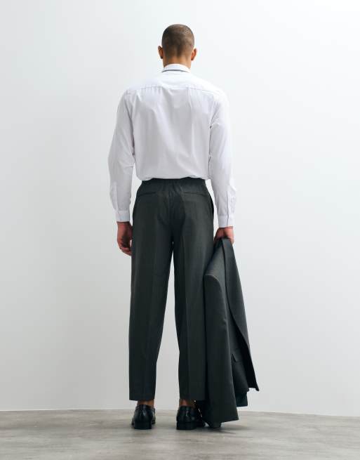 ASOS DESIGN oversized tapered habitbukser i grøn herringbone, 2 af 5