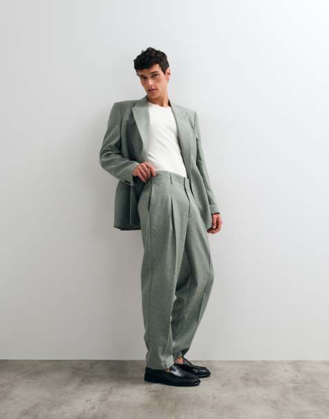 ASOS DESIGN oversized tapered habitbukser med lægdetalje i grøn - view 1