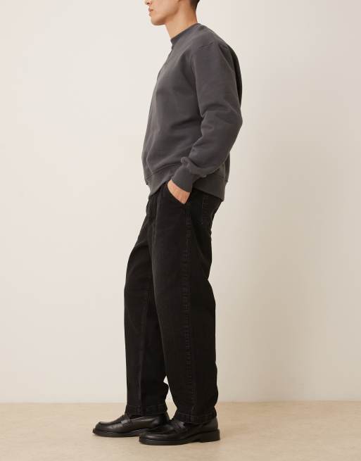 ASOS DESIGN oversized tapered jeans in black with pleats (part of a set), 3 of 5