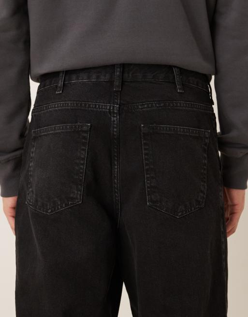ASOS DESIGN oversized tapered jeans in black with pleats (part of a set), 4 of 5