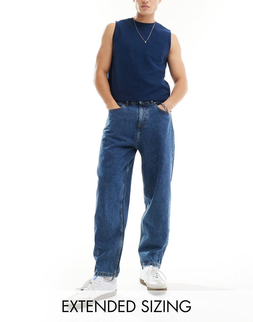ASOS DESIGN oversized tapered jeans in dark wash blue