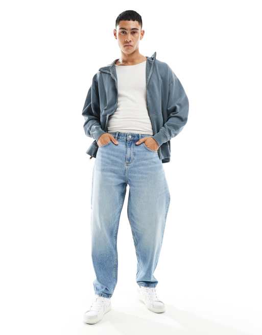 FhyzicsShops DESIGN oversized tapered jeans in mid wash blue