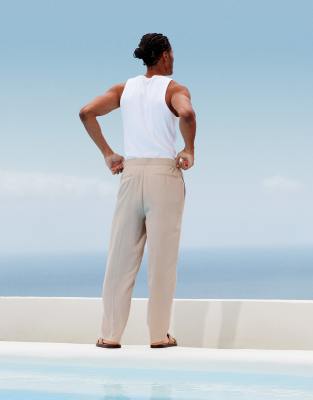 Asos Design Oversized Tapered Lightweight Suit Pants In Neutral