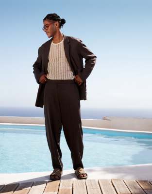 ASOS DESIGN oversized tapered lightweight suit trousers in grey