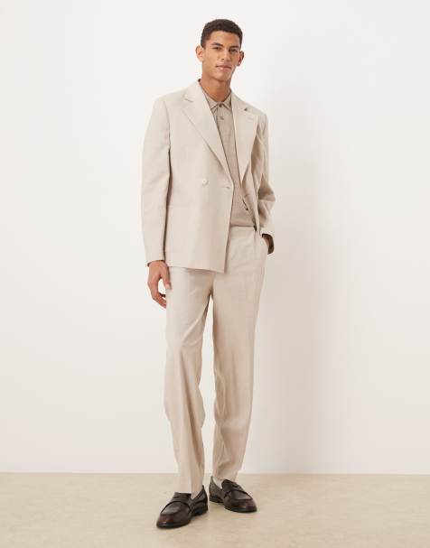 ASOS DESIGN oversized tapered linen-blend suit pants in stone - view 1