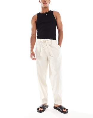 Asos Design Oversized Tapered Linen Look Pants With Belt