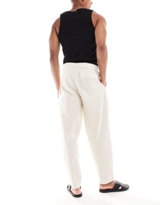 Asos Design Oversized Tapered Linen Look Pants With Belt