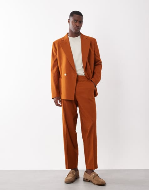 ASOS DESIGN oversized tapered linen mix suit pants in rust orange - view 1