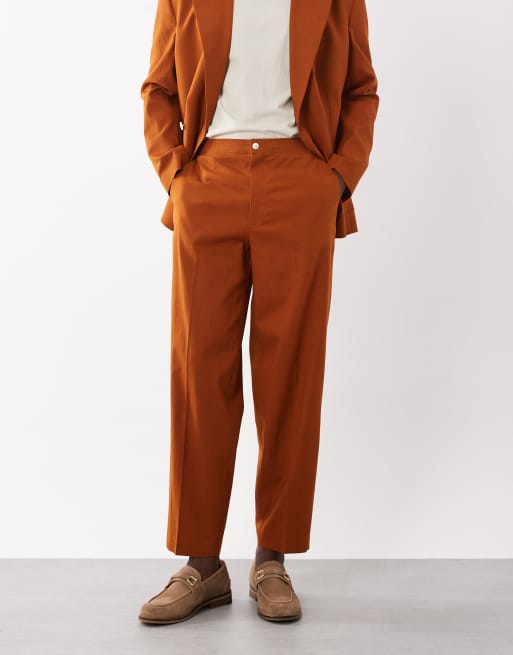 ASOS DESIGN oversized tapered linen mix suit pants in rust orange, 2 of 5