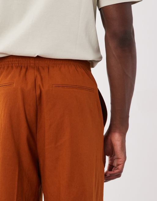 ASOS DESIGN oversized tapered linen mix suit pants in rust orange, 5 of 5