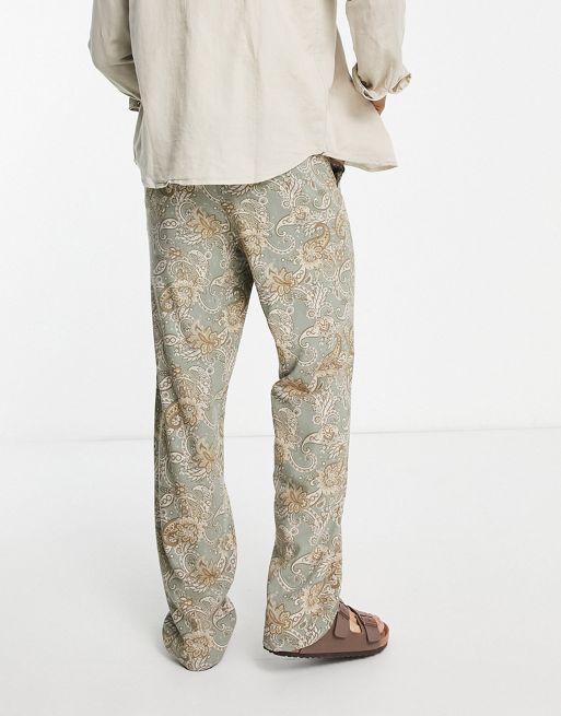 ASOS DESIGN oversized tapered linen pants in paisley print | ASOS