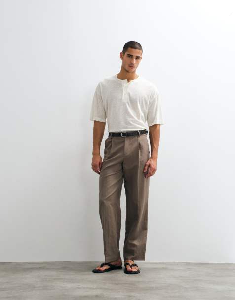 ASOS DESIGN oversized tapered linen rich suit trousers in dark brown