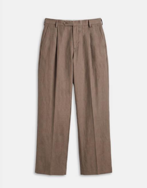 ASOS DESIGN oversized tapered linen rich suit trousers in dark brown, 6 of 9