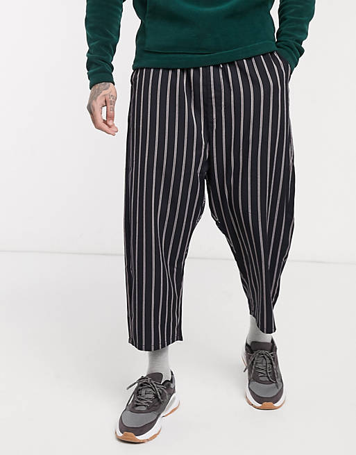 ASOS DESIGN Oversized Tapered Pants In Navy Stripe With Elasticated Waist