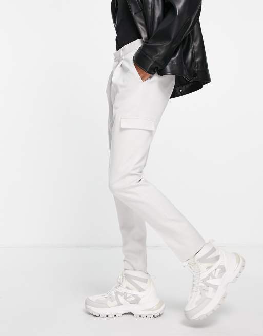 ASOS DESIGN oversized tapered pants with cargo pockets in ice grey