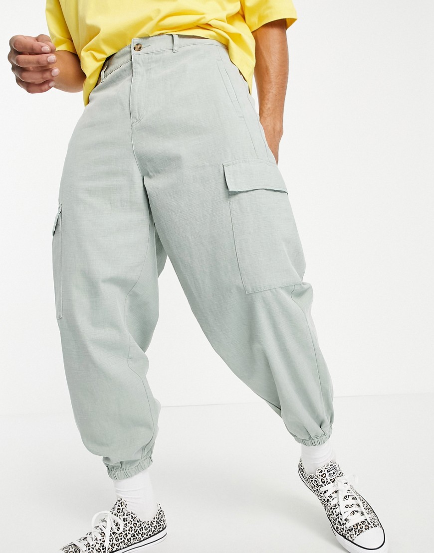ASOS DESIGN oversized tapered pants with cargo pockets-Green