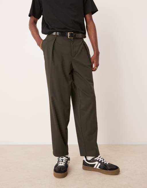 ASOS DESIGN oversized tapered pants with deep pleat in grey