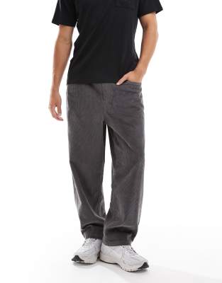Asos Design Oversized Tapered Pull-on Pants In Gray