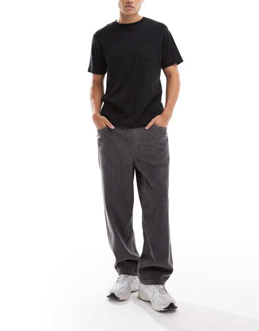 ASOS DESIGN oversized tapered pull-on pants in charcoal corduroy