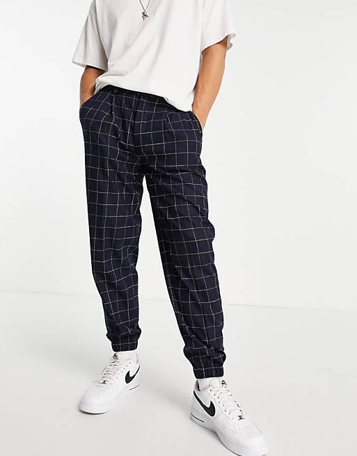  oversized tapered smart jogger in window pane navy crepe 