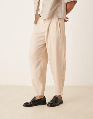 Asos Design Oversized Tapered Smart Pants In Neutral