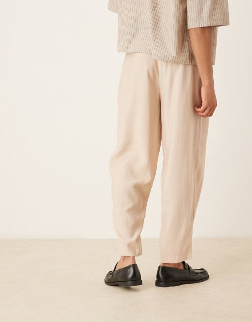 ASOS DESIGN oversized tapered smart pants in beige, 3 of 5