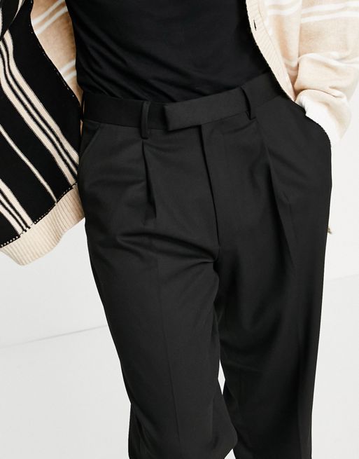 ASOS DESIGN oversized tapered smart pants in black