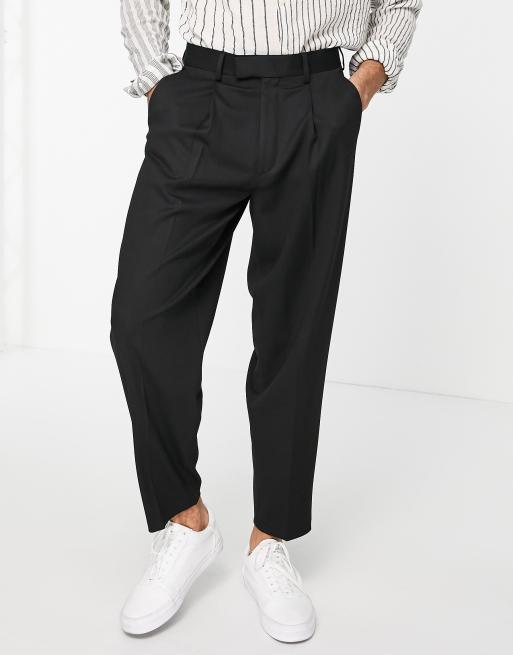 ASOS Slim Crop Smart Pants In Black Satin With Sequin Side Stripe for Men