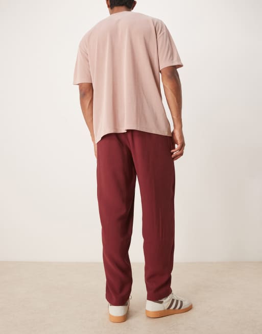 ASOS DESIGN oversized tapered smart pants in burgundy, 5 of 5