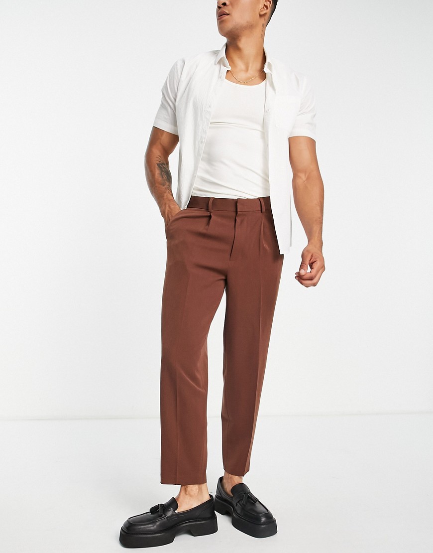 ASOS DESIGN oversized tapered smart pants in chocolate brown
