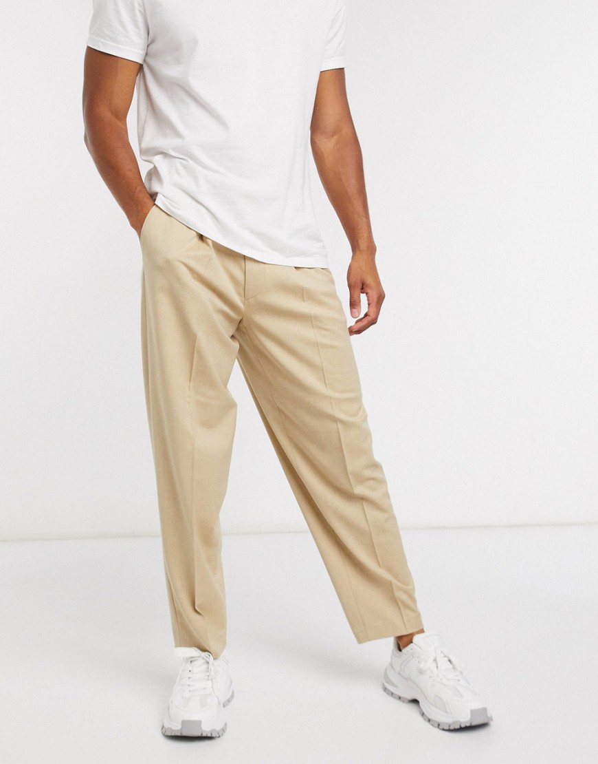 ASOS DESIGN oversized tapered smart pants in stone