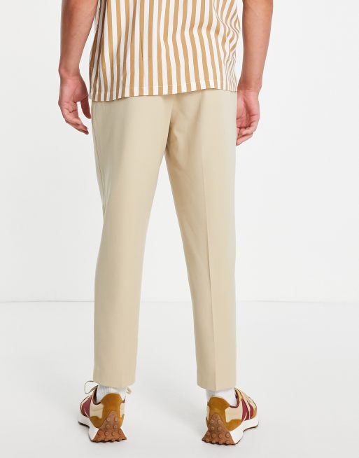 ASOS DESIGN smart tapered trousers in stone