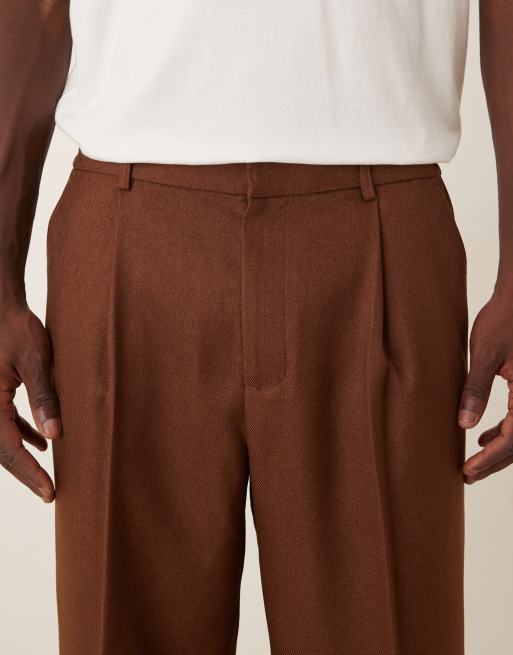 ASOS DESIGN oversized tapered smart pants with 1/4 elasticated waist in brown (part of a set), 4 of 5