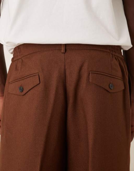 ASOS DESIGN oversized tapered smart pants with 1/4 elasticated waist in brown (part of a set), 5 of 5