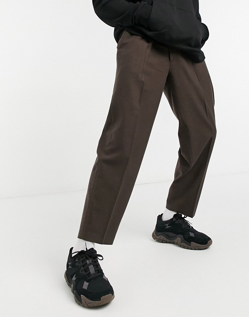 ASOS DESIGN oversized tapered smart trouser in brown flannel